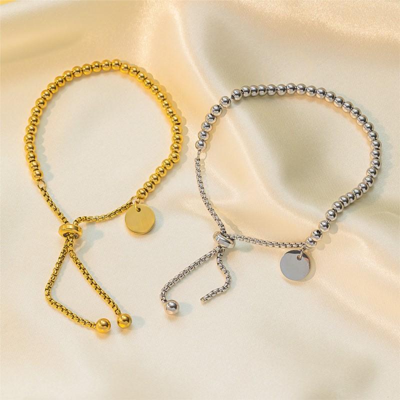 316L Stainless Small Ball Beads Pull Out Bracelet For Women Simple Fashion Circular Tag Bracelet Daily Party Jewelry