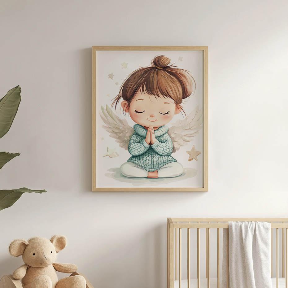 Prayer of the Little Angel Prayer of the Little Angel, 70X100 Cm, Dark Brown Wooden Frame, 230 Gsm Matte Paper