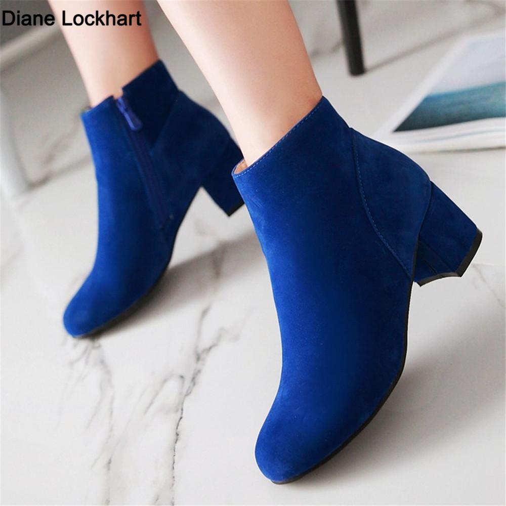 Fashion Spring Autumn Classic Flock Women Ankle Boots Fashion Female Boats Mujer Chunky Heels Comfortable Side Zip Short Bare Booties