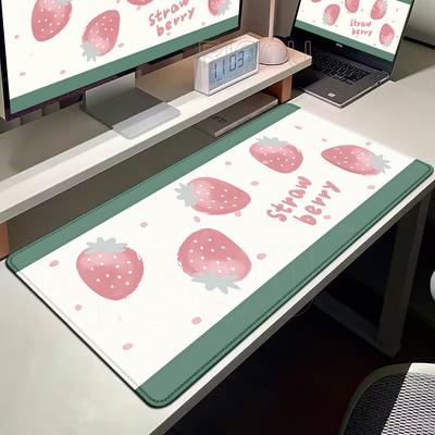 Urocza Różowa Podkładka pod Mysz Truskawkowa 80x30cm Zablokowane Krawędzie Biurowa Podkładka na Biurko Komputerowe Stół Klawiatury Podkładka pod Mysz XXL Podkładka Siatka Króliczek Podkładka pod Mysz