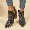 Verfügbare Größen Schwarz Retro Bestickte High Heel Spitzschuh Damen Kurze Stiefel, Lässig Vielseitig Britischer Stil Klobiger Absatz Western Cowboy Stiefel