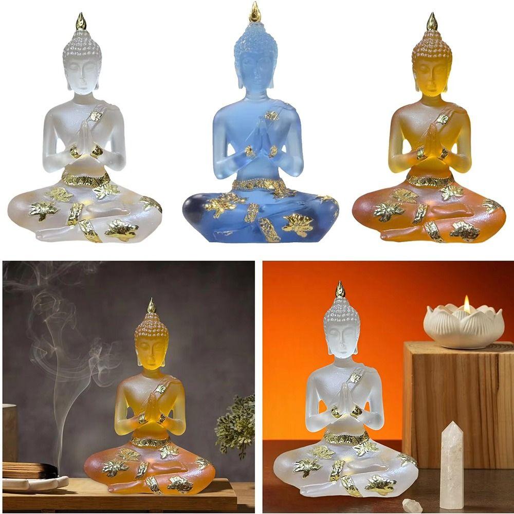 Handmade Sitting Buddha Statue Transparent Mini Buddhism Ornament Resin Buddha Figurines  Home
