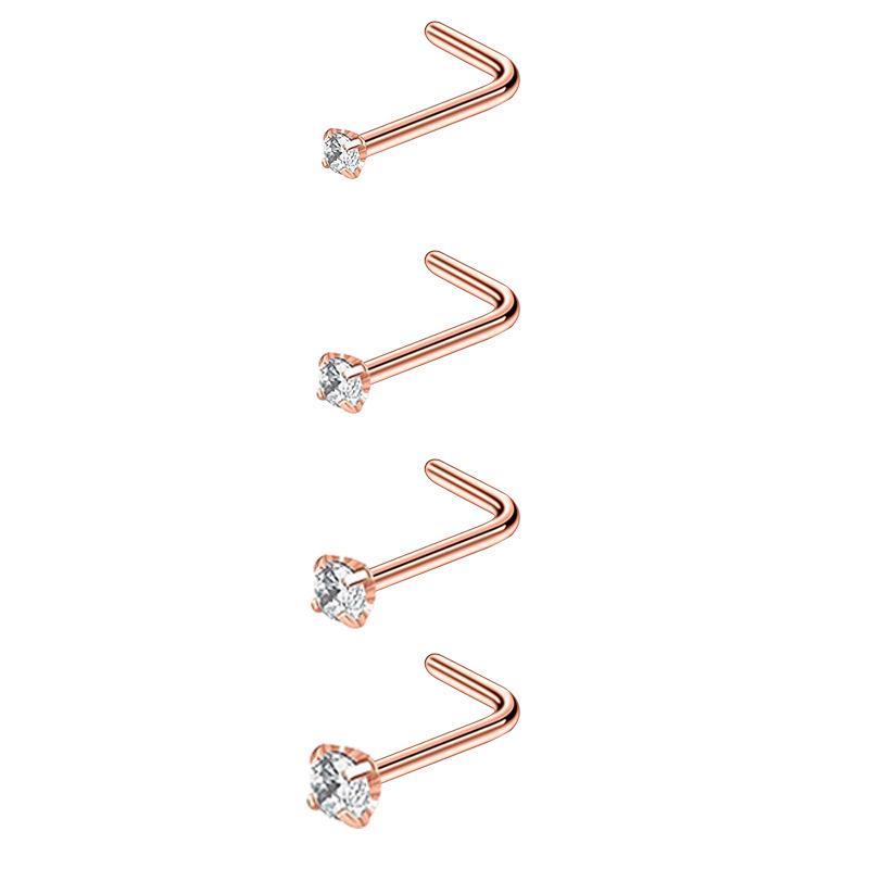 Zircon Stainless Steel Nose Stud & Nose Ring Set: 12 Style Options - Straight, Curved, L-Shaped Bars, and Combo Packs