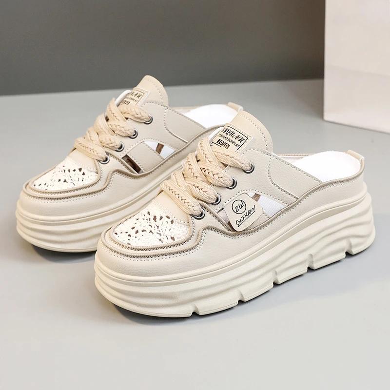 Baotou Half Slippers Women's New Thick Bottom Sandals Hollow Breathable Casual Sports Shoes Thick Bottom Outerwear Sandals