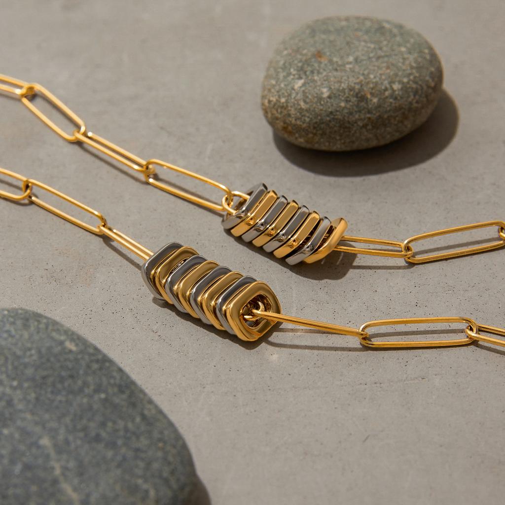 Youthway High Quality Square Pendant Metal Necklace Bracelet Stainless Steel Unisex Trendy Waterproof Jewelry Wholesale