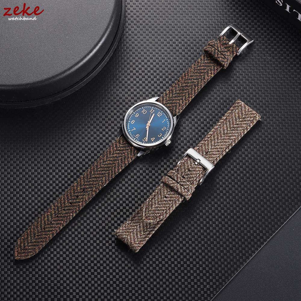 Vintage Genuine Leather Watch Band Tweed Nylon Strap 18mm 20mm 22mm Quick Release Weave Bracelet for Omega for Seiko Smartwatch