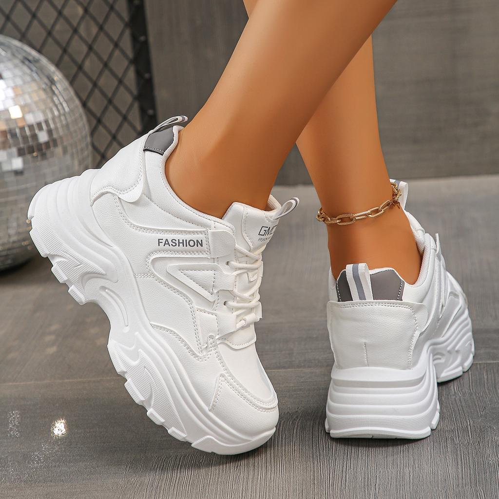 Women's Height Increasing Chunky Sneakers White Black Platform Sports Shoes for Women Plus Size 42 Thick Bottom Vulcanized Shoes
