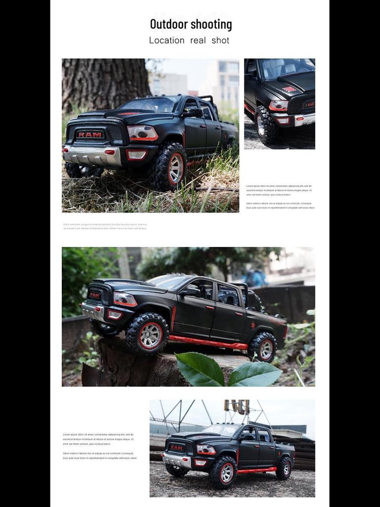 1:32 Dodge Ram TRX Pickup Truck Model - Alloy Toy Car with Sound, Light, and Pull-Back Door for Kids