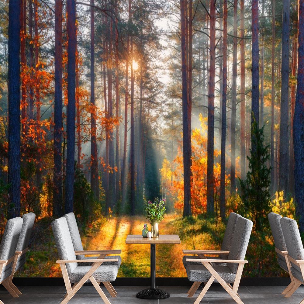 Autumn Sunshine Forest Wallpaper Natural Forest Mural Modern Living Room Bedroom Backdrop Wall Mural