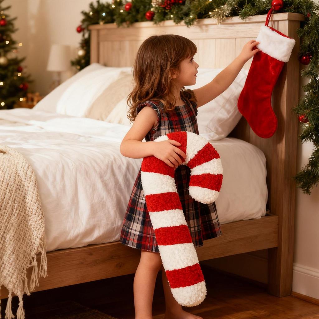 Candy Cane Shape Christmas Throw Pillow Comfortable Cushion Christmas Decoration Soft Plush Candy Cushion For Living Room Sofa