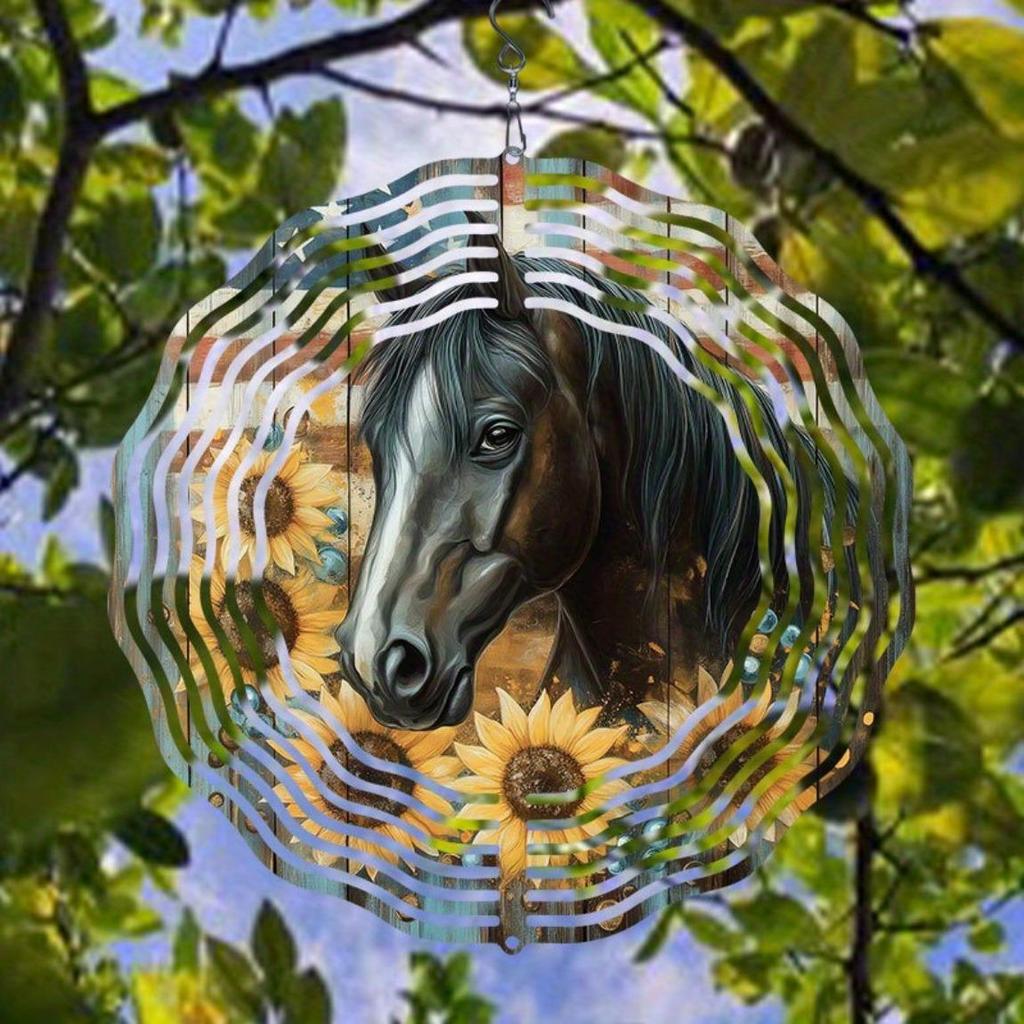 Metal Wind Chime 2D Horse Design with Sunflowers Autumn Leaves for Outdoor Garden Decor No Power Needed Horse Lover Gift