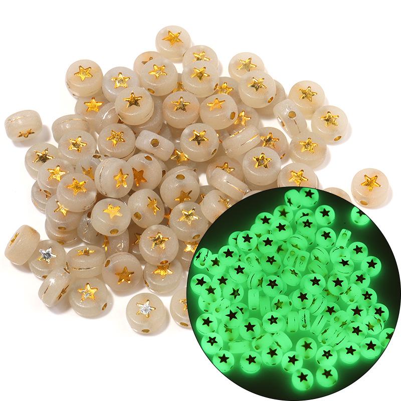 Akryl Lysande Bokstavs- & Sifferpärlor, 4x7mm, Hjärta- & Månformer, Blandade Färger, Lösa Pärlor för DIY-pyssel.