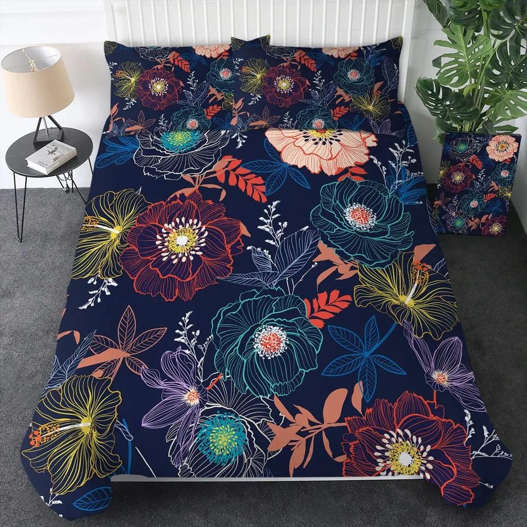 Aquarell Botanische Blume Bettbezug-Set King Size Wildblume Orchidee Floral Bedrucktes Bettwäsche-Set Elegante Shabby Chic Tagesdecke