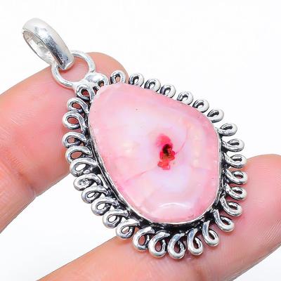 Natural Pink Solar Quartz Gemstone 925 Sterling Silver Pendant 1.77" W9n55