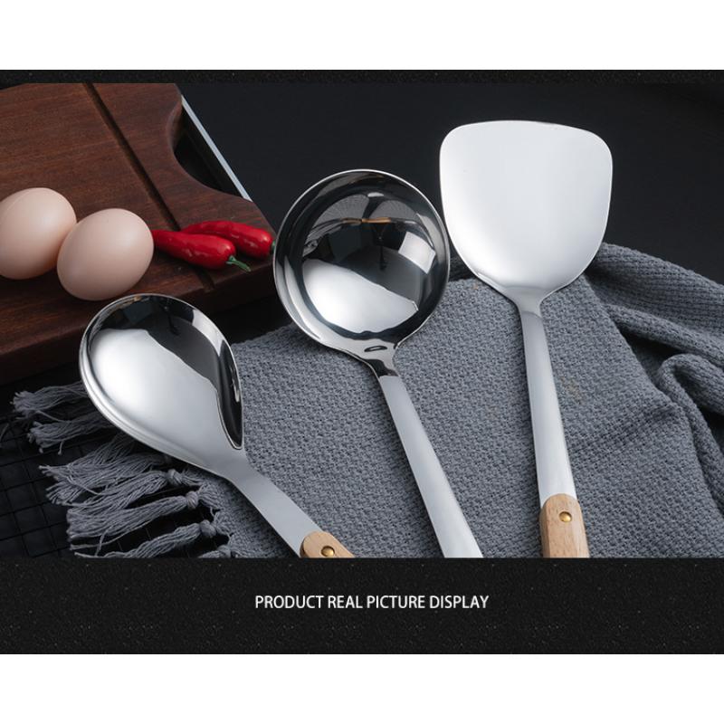 HANYANG Espátula de acero inoxidable, utensilios de cocina, espátula con mango de madera, espátula para cocinar