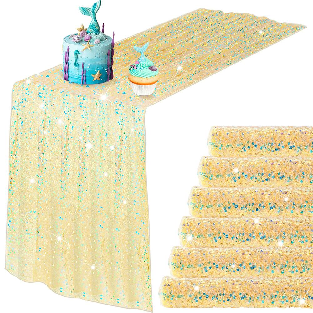 6 Pack Sequin Table Runner Sparkling Iridescent Party Decor for Wedding Birthday Dining Events Glittery Table Cover Accessories