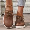 Fashion Lightweight Platform Flats Autumn New Round Toe Front Lace-Up Soft Sole Waterproof Non-Slip Low Top Shoes