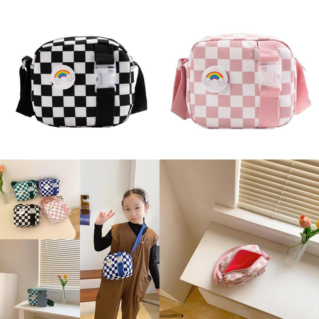 Vintage Chessboard Pattern Kids Shoulder Bag With Expandable Lightweight Nylon For Daily Use