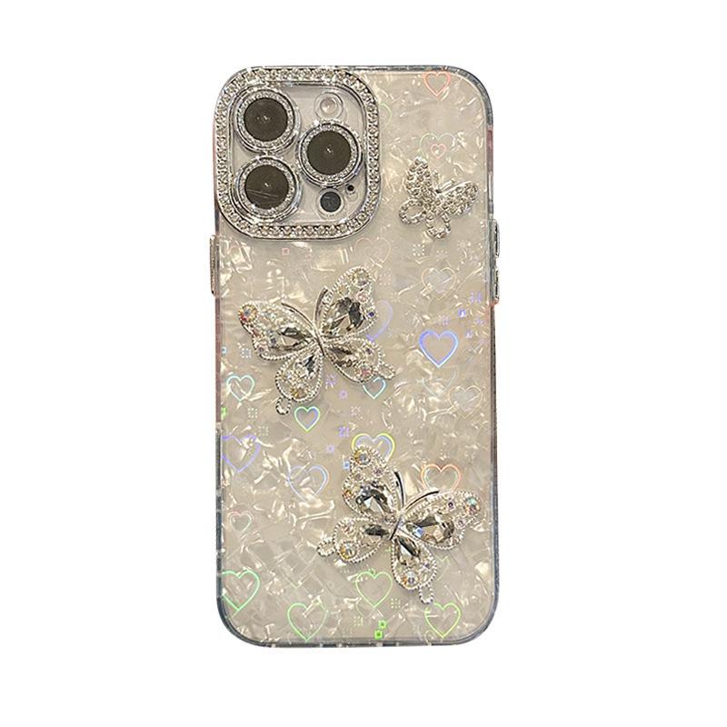Three-Dimensional Rhinestone Butterfly Mobile Phone Case Is Suitable For Apple 17Pro Love Laser 15 All-Inclusive Side Drill 14 Anti-Drop Models
