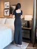 Elegant Slimming Evening Gown with Pleated Waist and Slit Hem for Company Annual Party