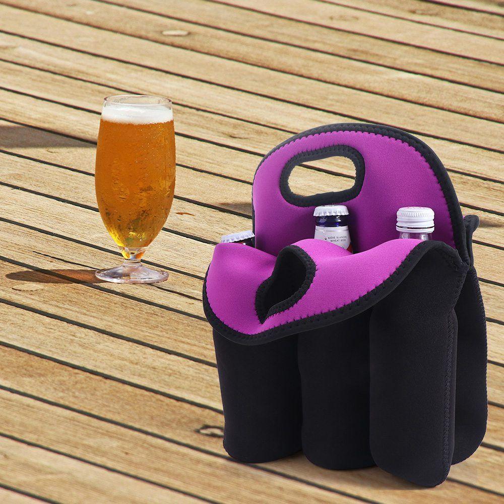 Gift 6 Bottles Can Carrier Tote Neoprene Non-slip Beer Carrier Tote Bag with Handle Reusable Insulated Beverage Carrier Beach