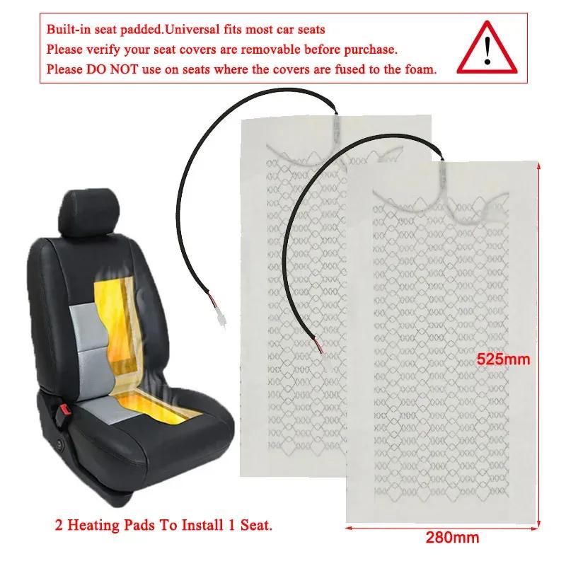Universal 12V Carbon Fiber Car Seat Heater Heat Pads Set 3 Levels Round Dual Control Switch With Harness Kit Winter Warmer Cover