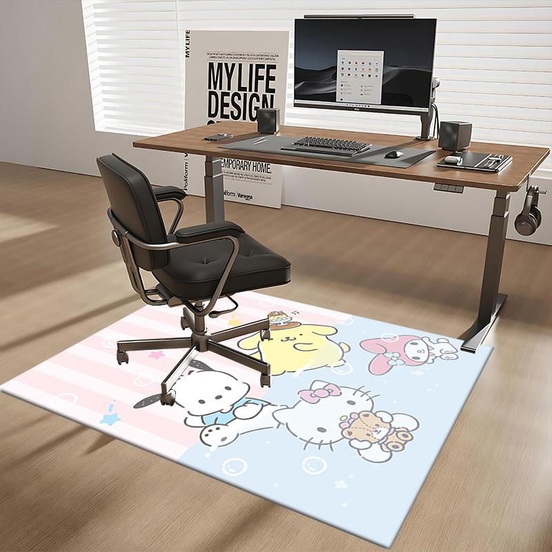 Hello Kitty & Pompompurin Chair Mat - Anime Cartoon Design, Non-Slip Carpet for Office Chair, Home Decor, Living Room, Bedroom, Game Room, Dormitory F