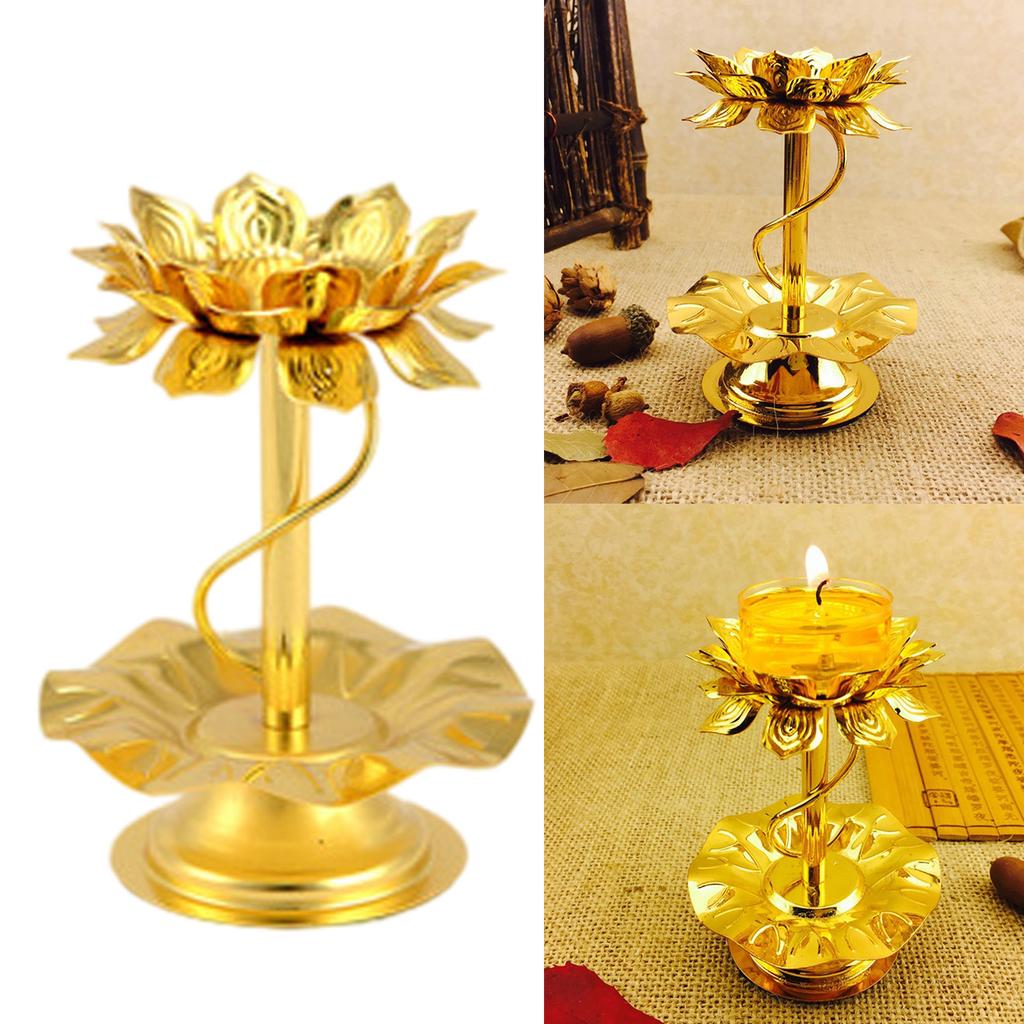 Decorative Candle Stand 4Inch Alloy Lotus Leaf Shape Perfect for Wedding Spiritual Buddhists Gathering Supplies