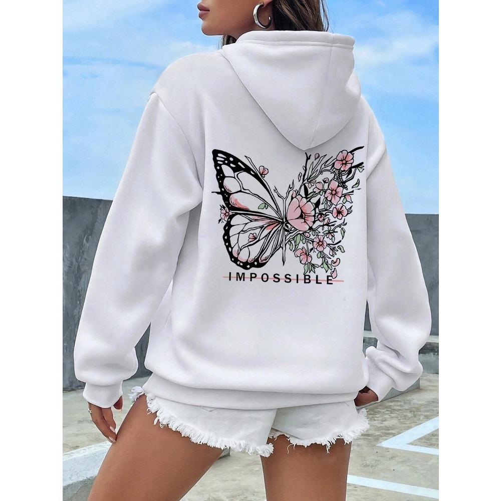 

Butterflies and Flower Printing Women Hoodies Harajuku Y2K Hoody Fashion Loose Clothing Comfortable Soft Clothing S