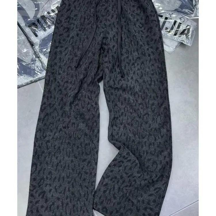 

2025 Trendy High Waist Leopard Print Slimming Pants for Women - Autumn/Winter Collection M черный серый