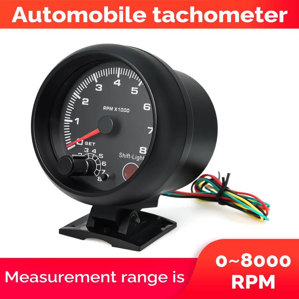 3.75 Car Universal Black Tachometer Gauge Blue Inter Shift Light 0 8000 RPM
