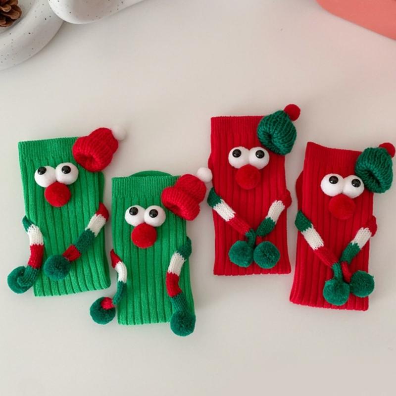 Children Christmas Party Decors Socks Creative Festival Cartoon Big Eyes Magnetic Hand Middle Tube Socks Hosiery Gift