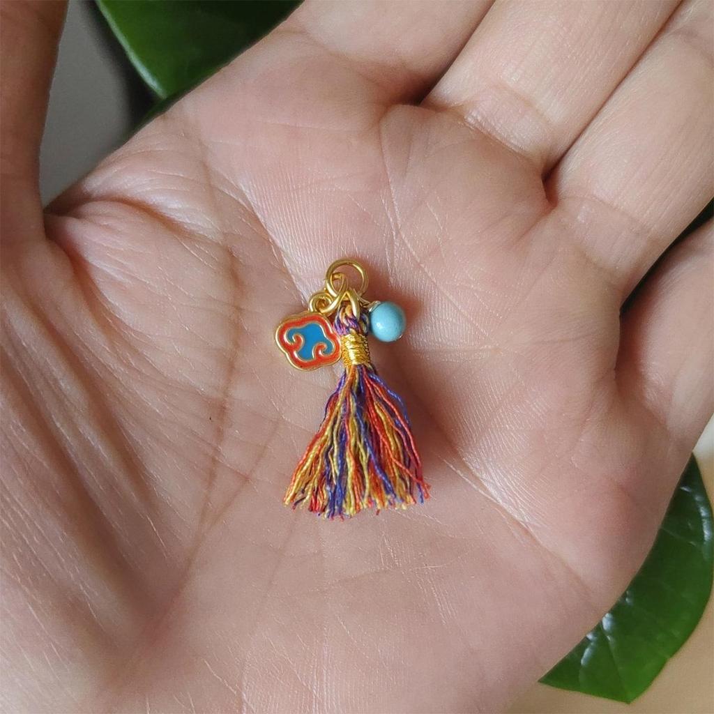 Jewelry Bracelet with Mini Wengwan Tassel, Hand-rubbed Cotton Thread, Handwoven with Small Drip Beads - DIY Necklace