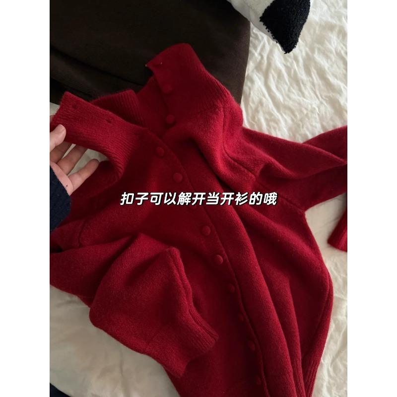 Age-reducing Bright Yellow Turtleneck Knitted Cardigan Jacket Women's Spring Button-down Lapel Top Soft Waxy Thickened Sweater