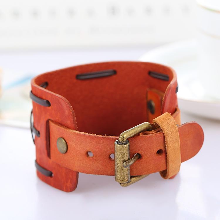Men's Retro Quartz Watch with Wide Genuine Leather Band