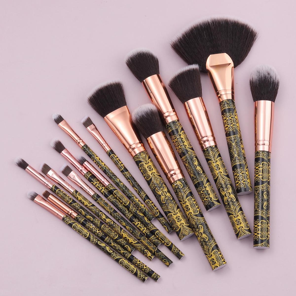 

15 Pattern Black Gold Makeup Brush Set Eyeshadow Brush Foundation Brush Mask Brush Concealer Brush Loose Powder Brush Beauty Tools