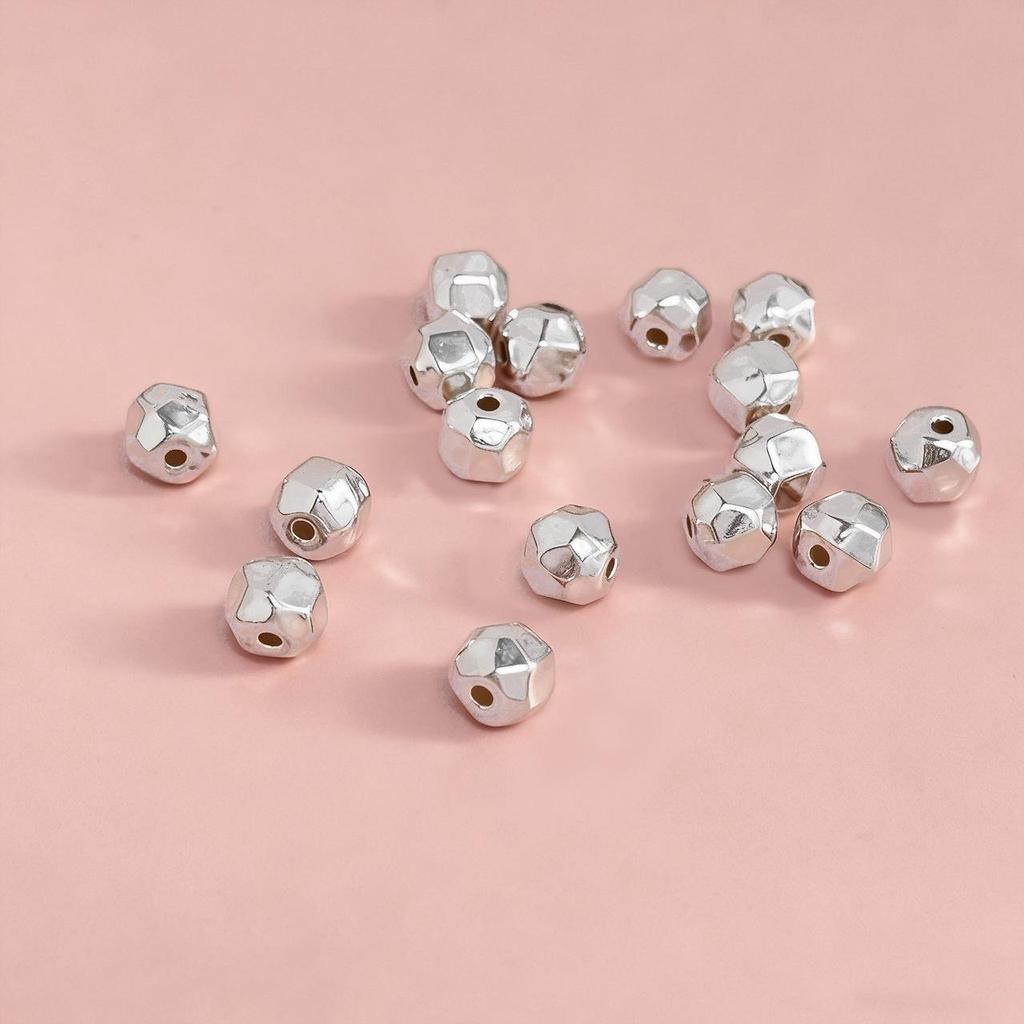 S925 Sterling Silver Faceted Diamond-Shaped Spacer Beads for DIY Jewelry and Handwoven Accessories