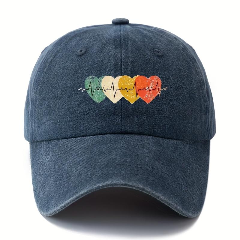 Bright heart-shaped printed baseball cap with retro style, suitable for both men and women,  hat