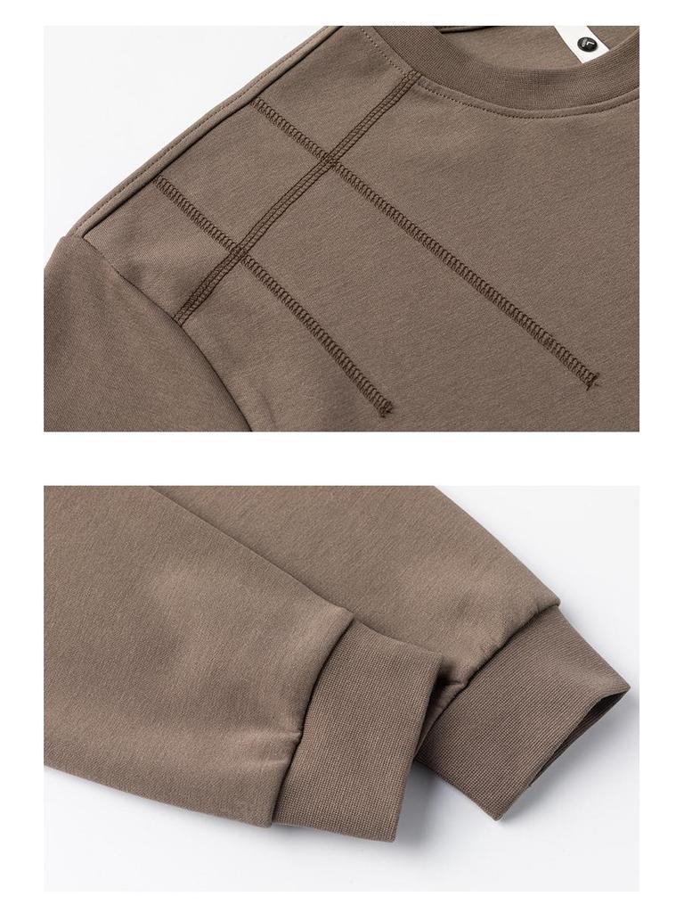 Mu Qiu Menswear | 2026 Spring Trend: Men's Loose Fit Round Neck Long Sleeve T-Shirt with Contrast Stitching