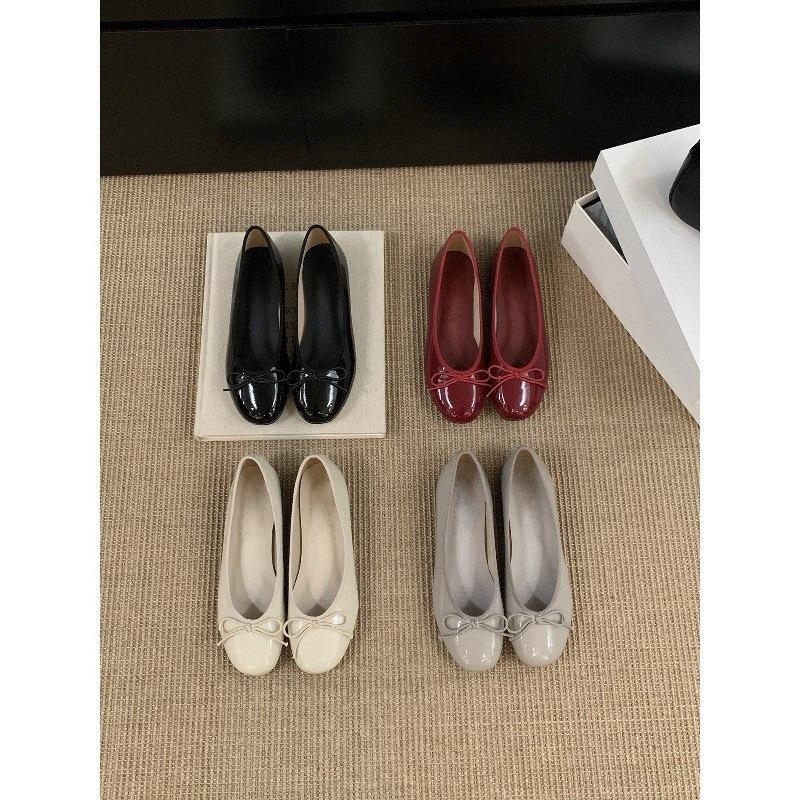 French bow shallow mouth single shoes women's shoes 2025 new spring and autumn retro gentle evening breeze flat beanie shoes