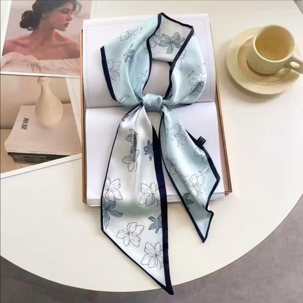 Luxury Long Neckerchief Skinny Hair Bands Women Silk Scarfs Fashion Headbands Bag Scarves Print Hairband Neck Scarf For Ladies