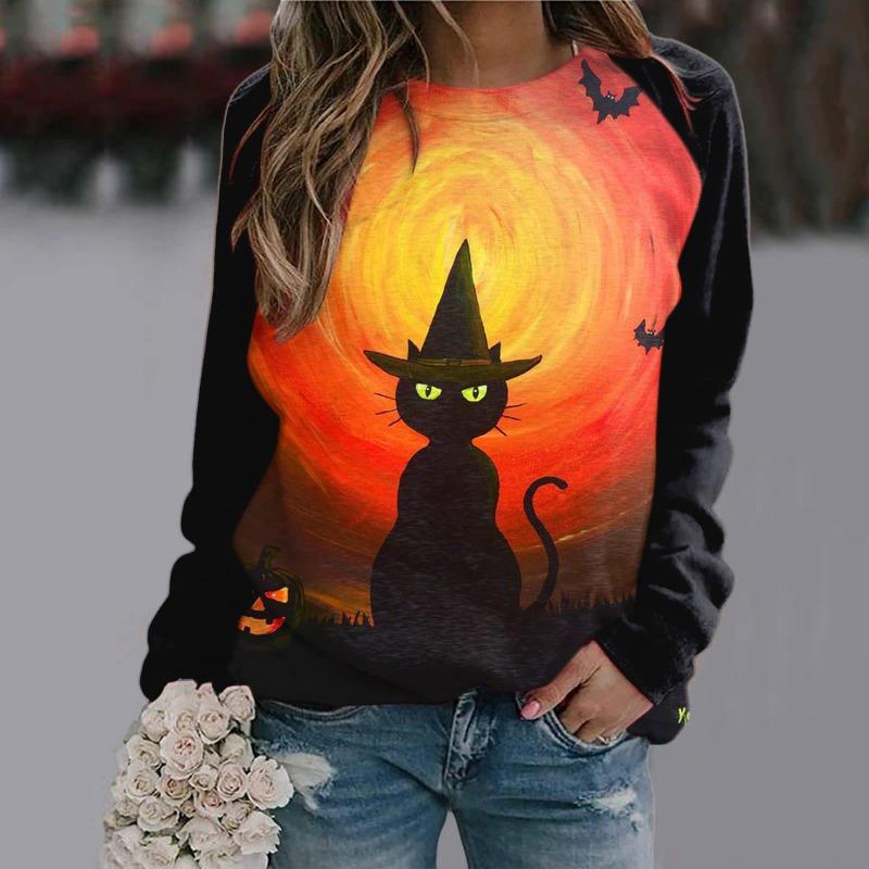 New, Women's Halloween Christmas Women's Costume 3D Printing, Castle Dark Crew Neck Sweater
