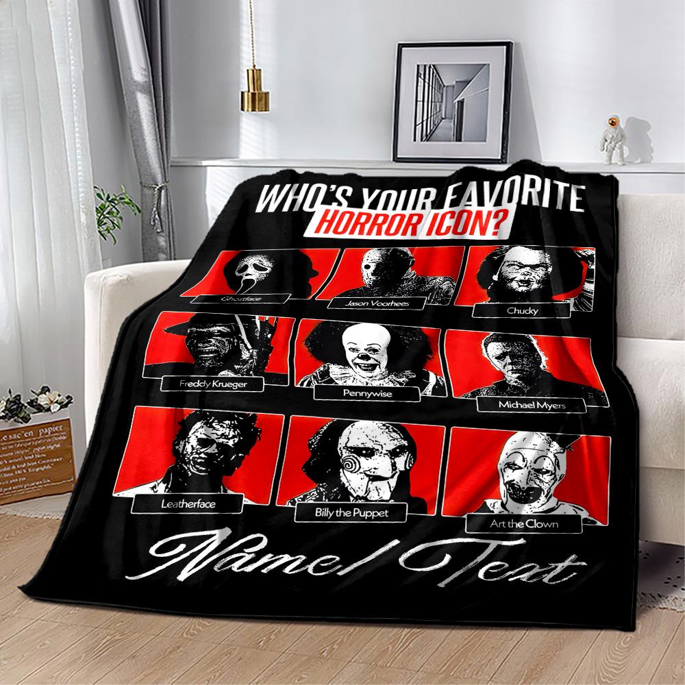 Favorite Horror Icon Poster Personalized Text Blanket Cozy Customizable Blanket Soft & Cozy Throw For Home Decor Livingroom Office Chair