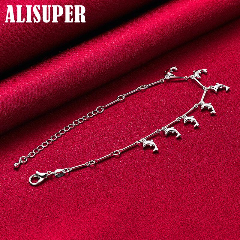 Bracelet pendentif 7 dauphins en argent sterling 925, bijoux