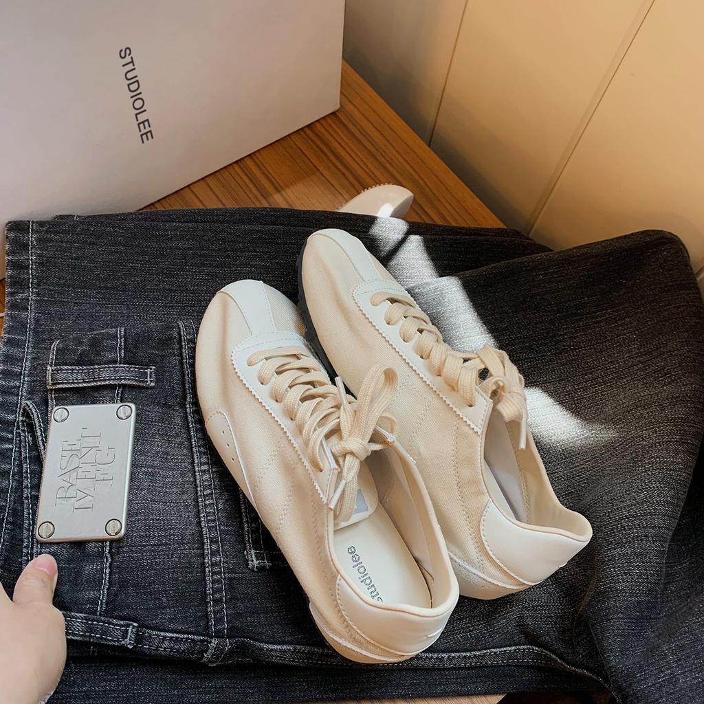 Grape mother same style round pointed head thin color matching soft sole soft surface German training shoes casual versatile sports little white shoe