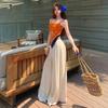 Seaside Dopamine Vacation Wear Women's Summer Orange Print Sling Vest Straight Wide-leg Pants Two-piece Set