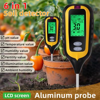 LCD Backlight Soil Tester Multifunctional 6 In 1 Soil Detector Soil PH Moisture Sunlight Temp Fertility Meter Soil PH Analyzer