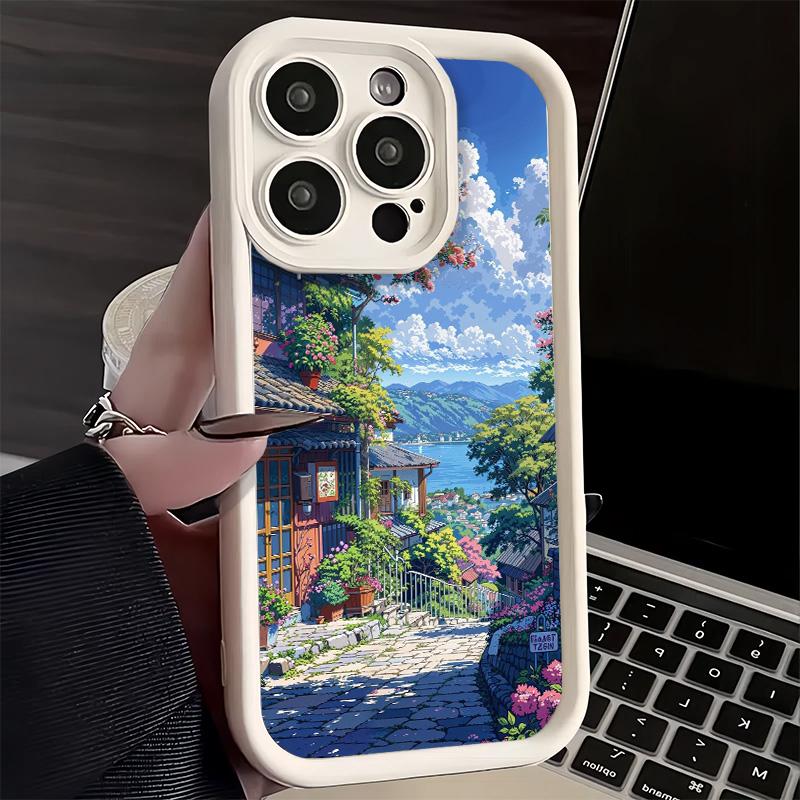 Phone Case for iPhone 17 Air 16E 15 16 Pro Max Anime Aesthetic Scenery Cover 14 Plus 13 12 Mini Soft Shell Silicone Fundas