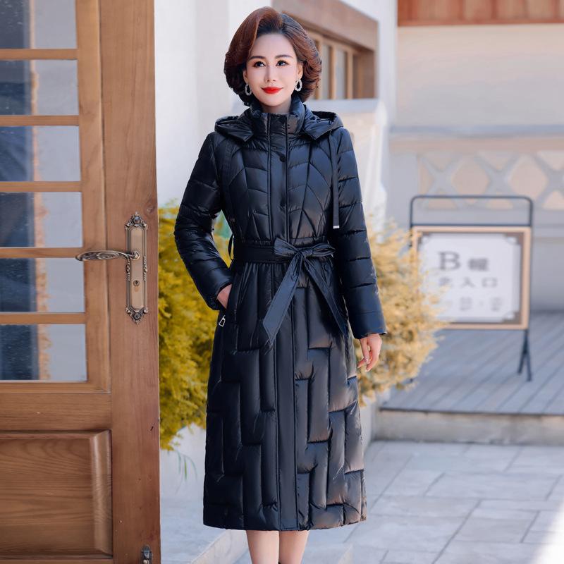 

2025 тонкое пуховое хлопковое пальто для женщин. Длинное пальто до колен с хлопковой подкладкой. Корейское приталенное зимнее пальто. Мода. 5XL чёрный