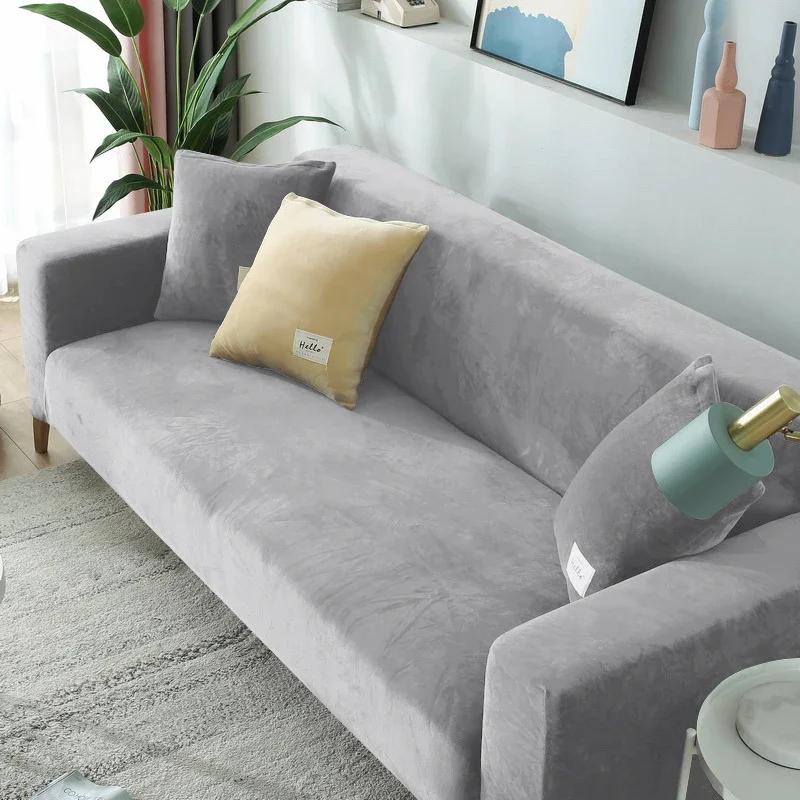 Velvet Sofa For Living Room Thick Elastic Sofa Cover 1/2/3/4 Seater L Shaped Corner Cover Stretch Cover For Sofa